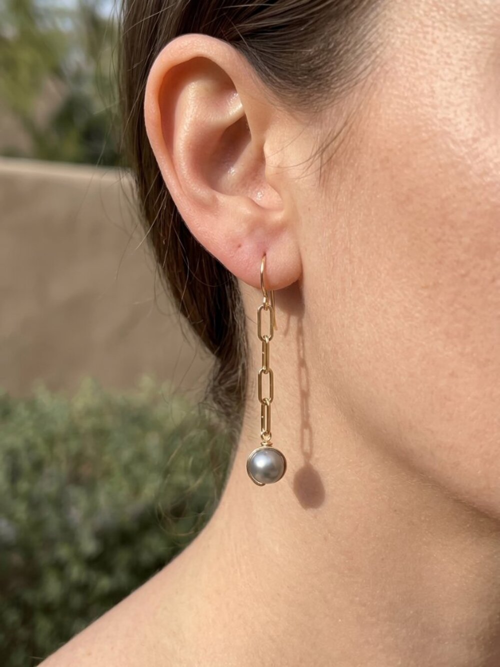 Gold Filled Paperclip Chain Freshwater Pearl Drop Earrings - Picture 3 of 5